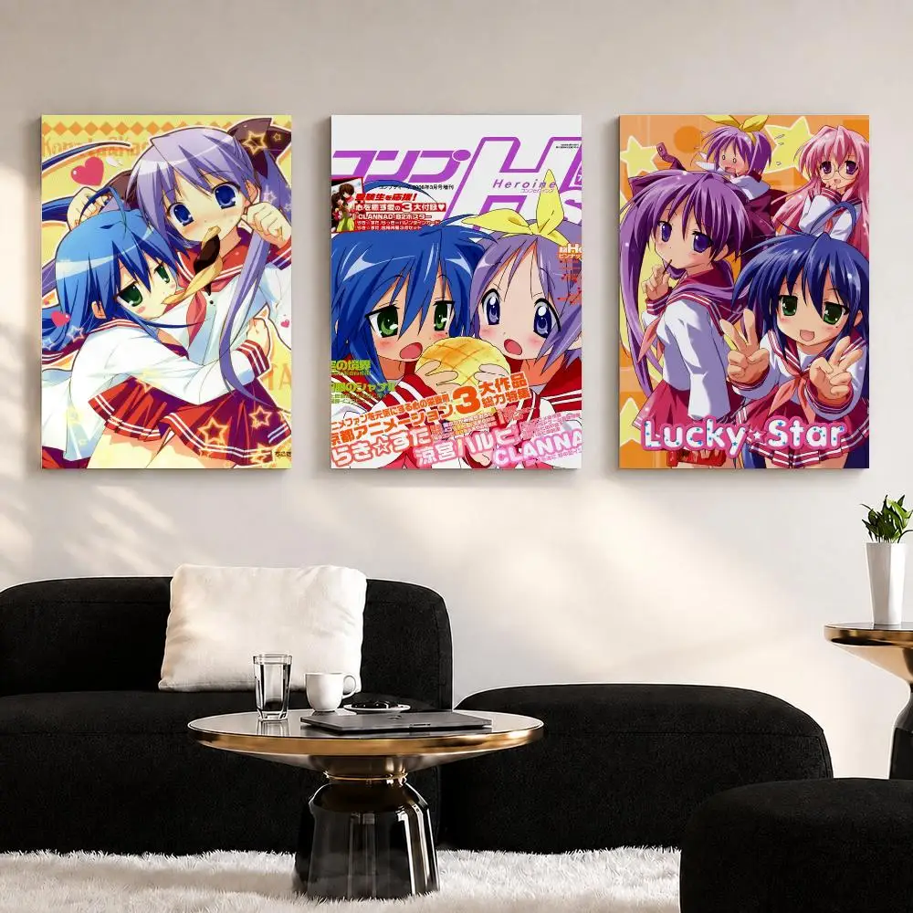 Anime L-Lucky S-Star Comedy Framed Wall Painting Ready to Hang Canvas Wall Art Poster for Bedroom Living Room Home Decor Gift