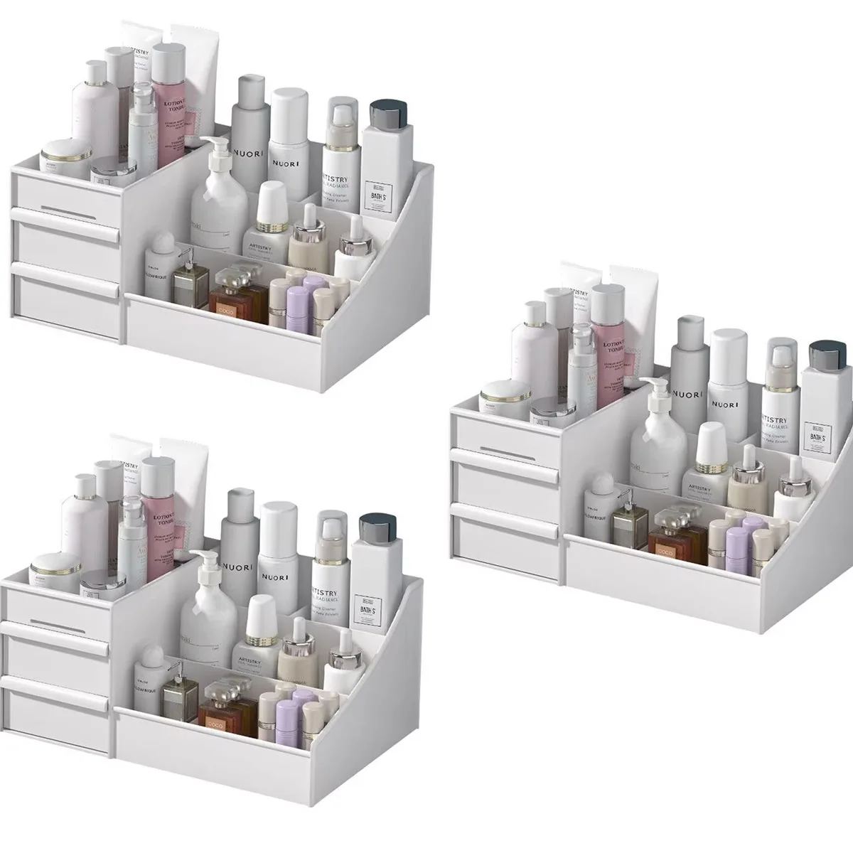 White Drawer Makeup Storage Box Plastic Cosmetics Organizer