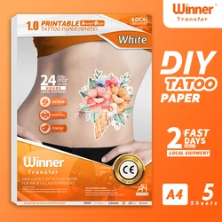 WinnerTransfer White Tattoo Transfer Paper Printable Transparent Temporary Tattoos Printing Paper For Laser&Inkjet Printer  A4