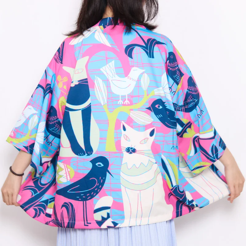 Japońskie kimono Yukata Samurai Kimono Man Cat Print Shirt Odzież Harajuku Kardigan Dla MężczyznTraditionalne Kimono Haori Kobiety