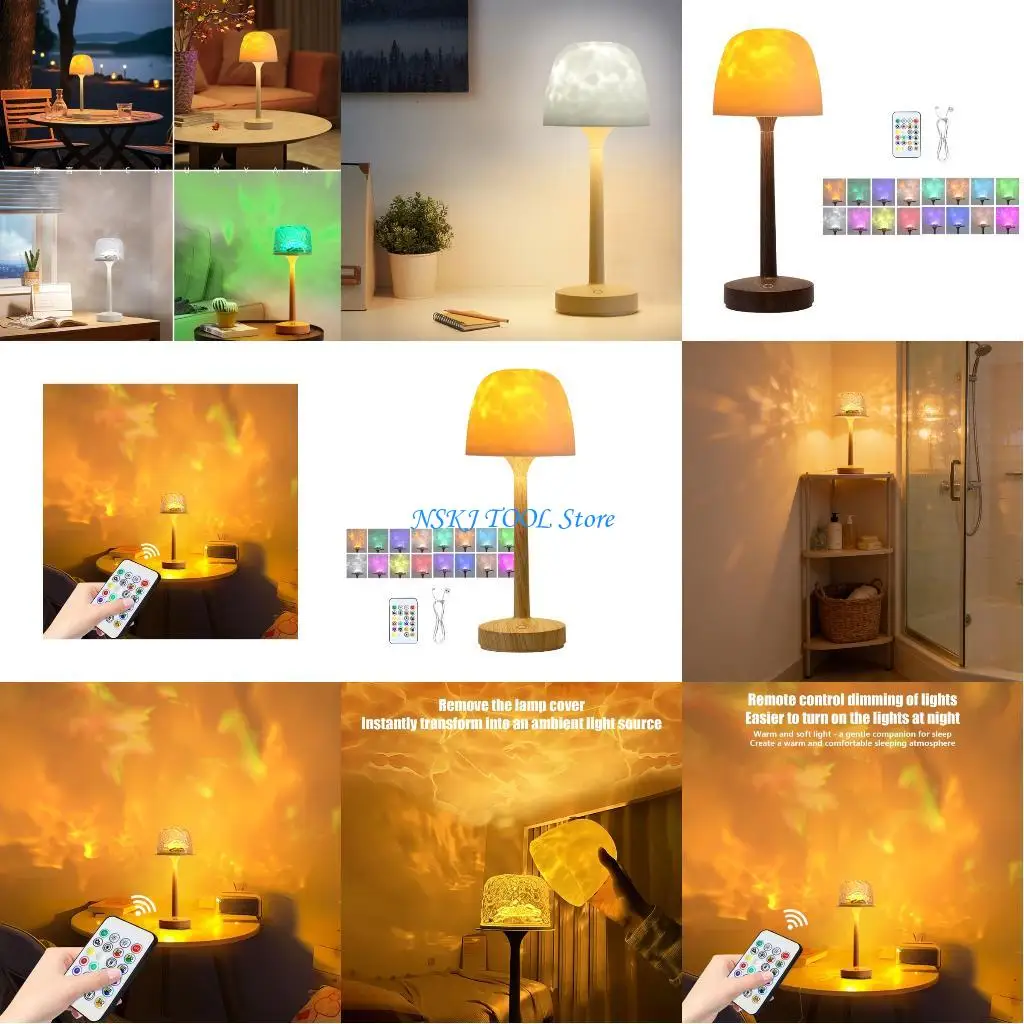 

L8RC Комплект из 1 длинного постоянного перезаряжаемого прикроватного светильника с трехмерными волнами воды Энергоэффективный