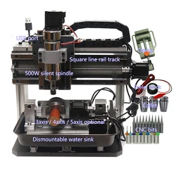 LY Mini DIY CNC Router 3020 Square Line Rail 500W ER11 Spindle 3 /4 /5 Axis PCB Wood Milling Metal Engraving Machine USB Port