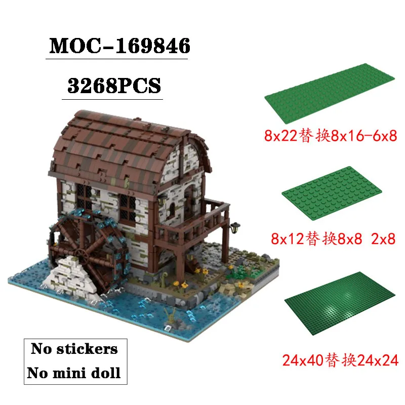 Bouwsteen MOC-169846 Middeleeuwse Molen Waterrad Gebouw 3268 Stuks Volwassen Kinderen Puzzel Onderwijs Verjaardag Kerst Speelgoed Cadeau