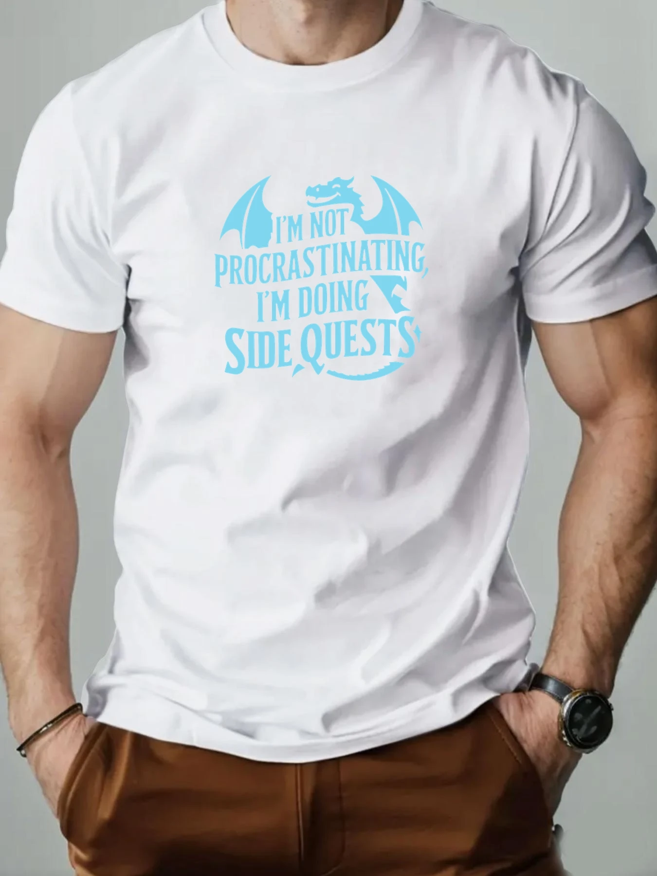 Men's cotton T-shirt, I'm NOT PROCRASTINATING, I'm DOING SIDE QUESTS summer fashion casual T-shirt