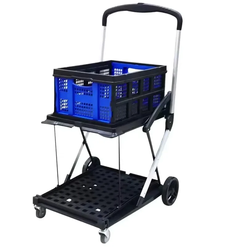 Custom wholesale double folding trolley with four wheels for groceries