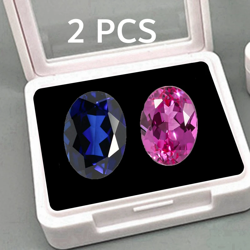 Boxed 2PCS Pink Ruby Sapphire 13x18mm Pass Test Oval Faceted Cut VVS Loose Gemstone for Jewelry Making DIY Charms Gem