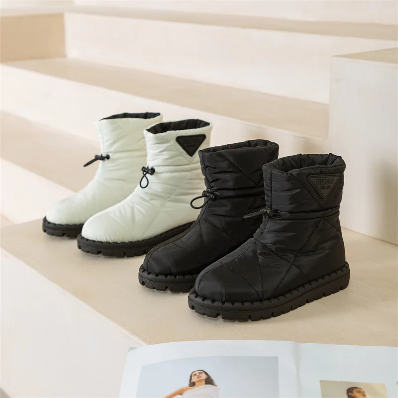 2022 Winter Warm Down Women Snow Boots Flat Platform Waterproof Ankle Boots Casual Slip On Cotton Shoes