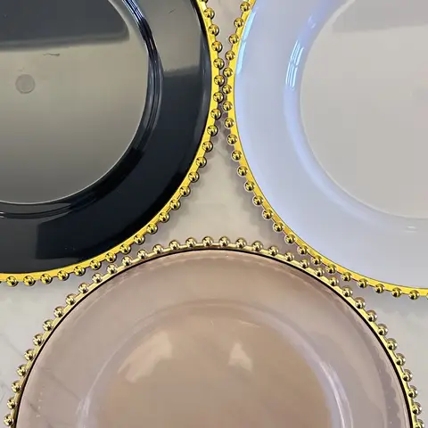 Nordic Style Plastic Steak Plate Gold Rimmed Fruit Salad round Dish Western Dinner Party Dinnerware Plate Decorative