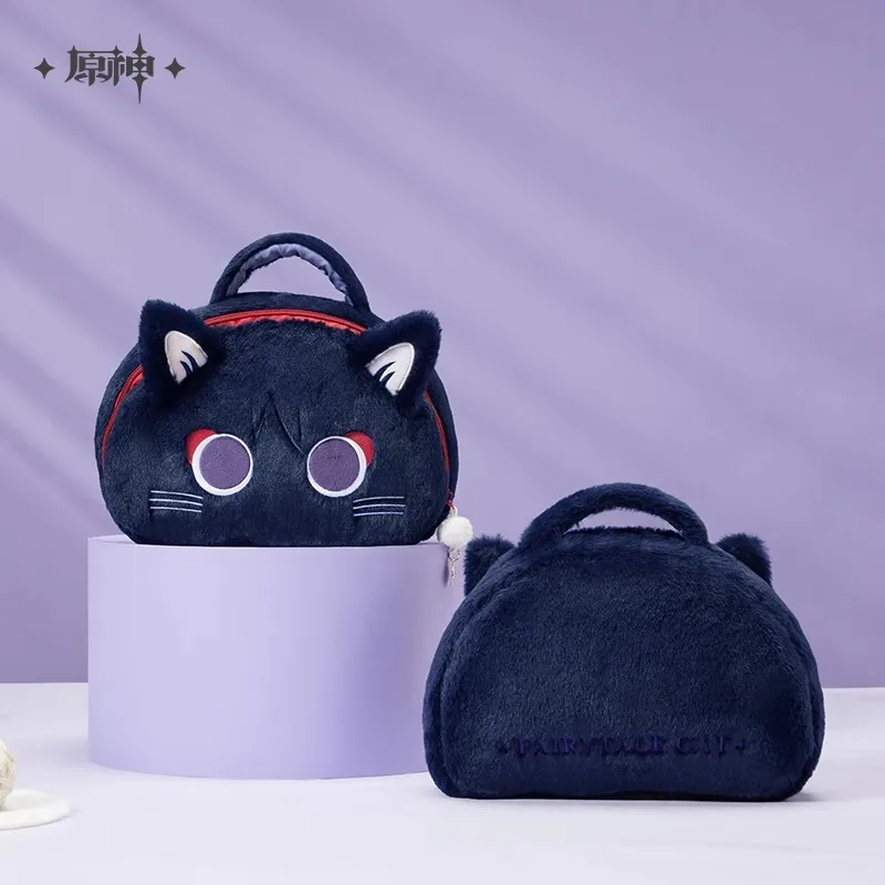 Genshin Impact-periféricos oficiales de Anime y juegos, serie Wanderer-Fairy-Tale Cat, bolsa de almacenamiento de felpa con bordado exquisito DIY