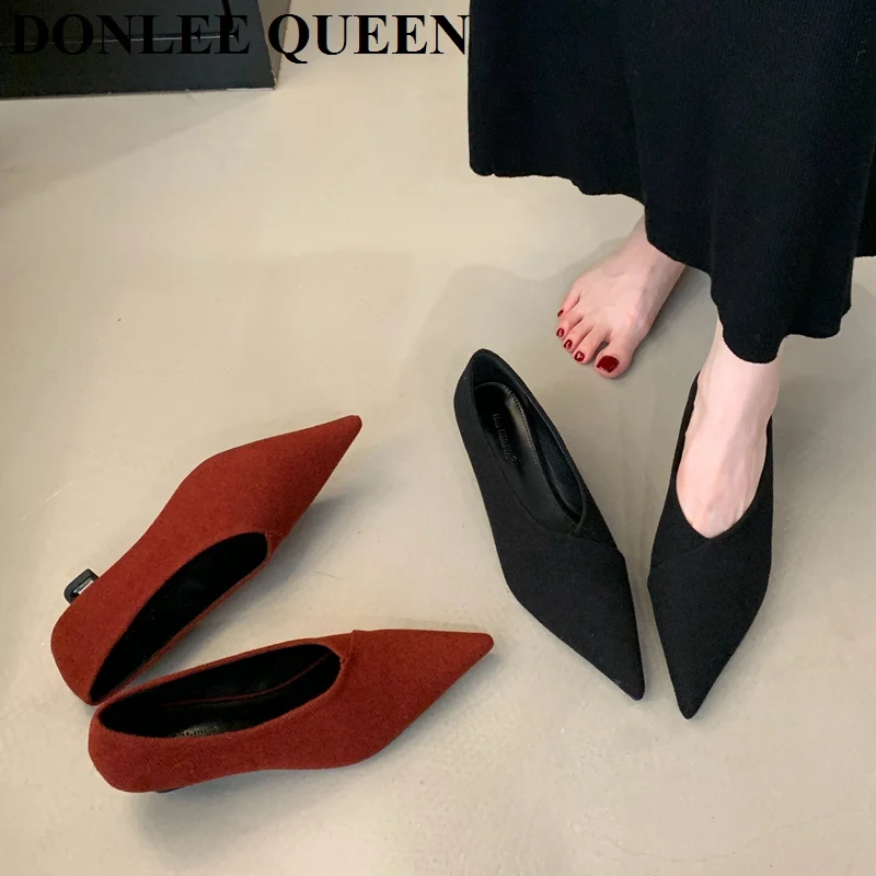 Female Med Heels Woman 2024 New Autumn Pointed Toe Pumps Women\'s Shoes Office Ladies Dress Pumps Shoes Party Wedding Shoes Mujer