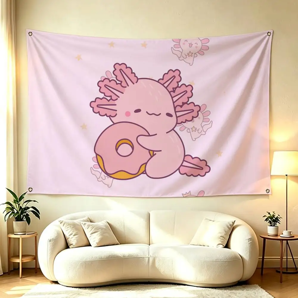 kawaii Cartoon Axolotl  Flags Wall Hanging Tapestry Outdoor Garage Room Decorative flag Background Blanket