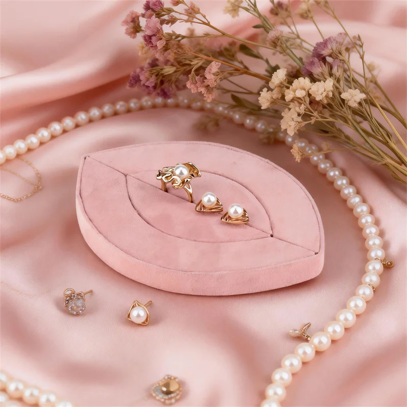 

Pink Fabric Jewelry Storage Tray Jewelry Store Display Stand Decorative Tray Leaf-shaped Ring Earring Storage Display Stand