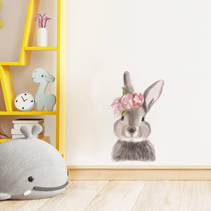 

Cute Rabbit Flowers Wall Sticker Kids Room Decoration Home Decals Cartoon Nursery Living Room Bedroom Decor Beautify Wallpaper