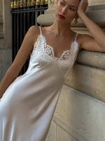 Lace Patchwork Sling Maxi Dress Women Sexy Solid V-neck Sleeveless Backless Satin Slim Long Gown Lady Chic Evening Party Dresses - Image 5