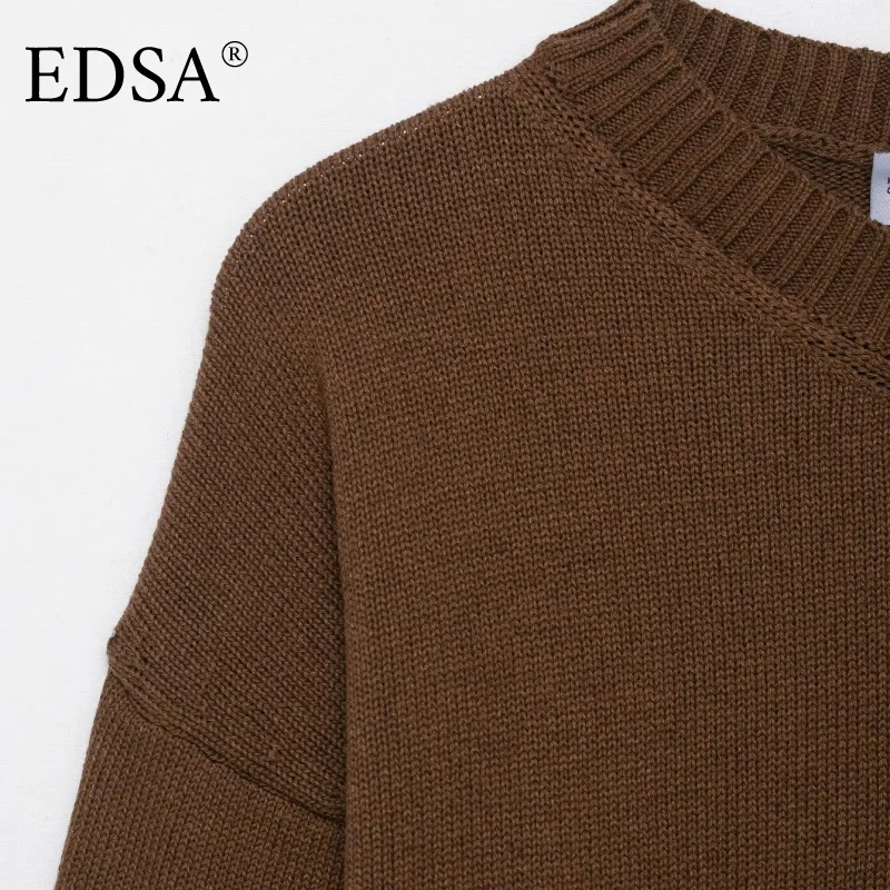 EDSA レディース V ネック ニット セーター 長袖 リブトリム 春秋 プルオーバー