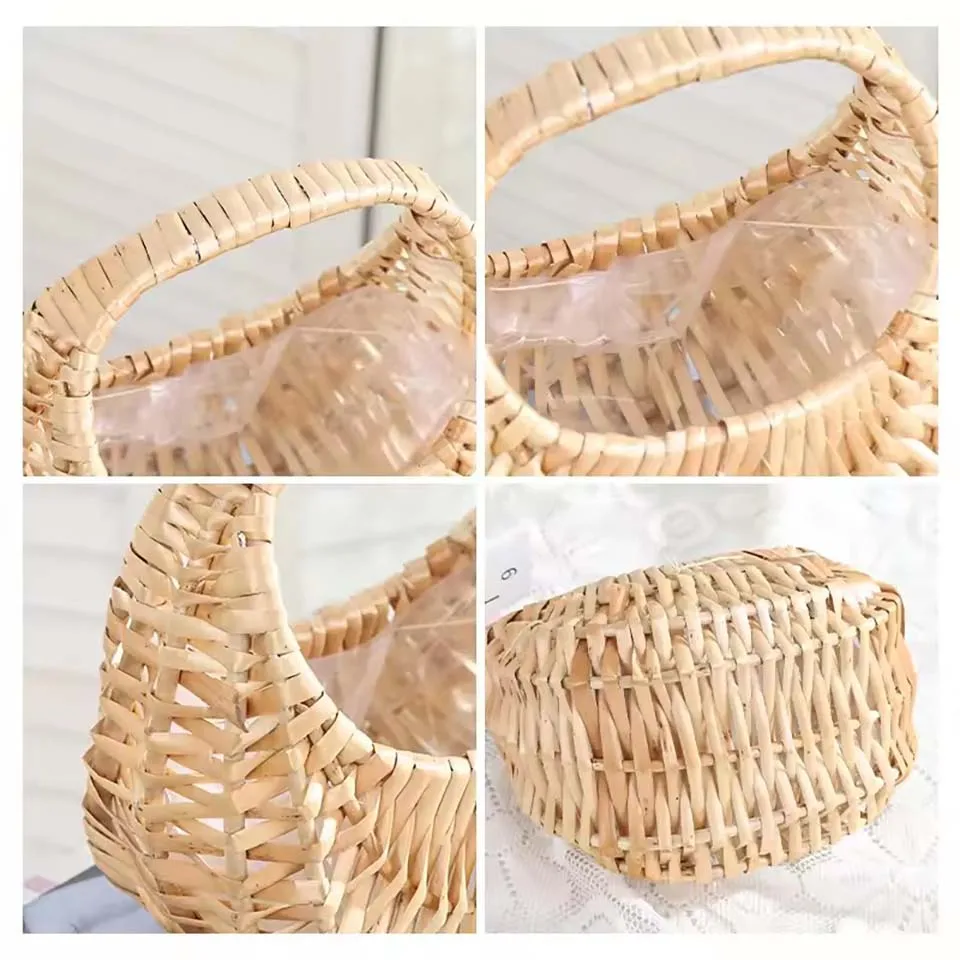 Willow Rattan Flower Girl Baskets Yellow Sturdy Flower Arrangement Basket Picnic Container Handmade Wicker Half Moon Baskets view 5