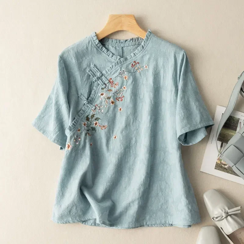 New Chinese Style Harakuju Women Summer 2021 New Female Thin Tang Suit China Tops Loose Casual Vintage Shirt Hanfu Clothing