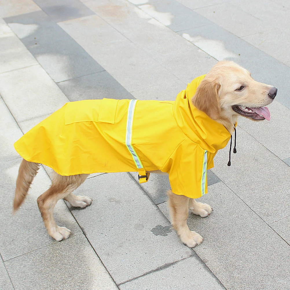 

Pet Dog Raincoat Lightweight Waterproof Hoodie for Medium Big Dogs Puppies Yellow Reflective Strip Keeps Dry Comfortable Fits