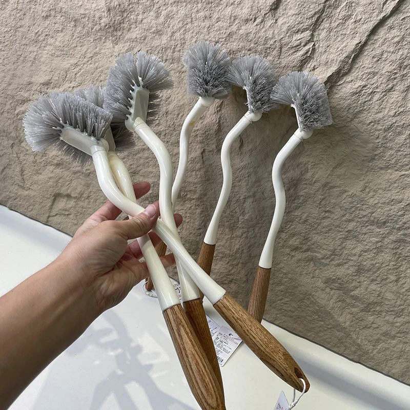 【Nice】Multi-function Toilet Cleaning Brush Wood Color Toilet Brush Scrubber Bathroom Non-dead Angle Cleaner Kitchen Cleaning
