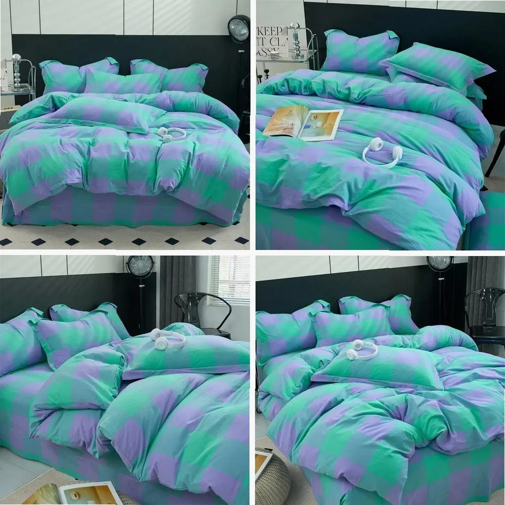 

New Cotton Quilt Cover Plaid Yarn-dyed Washed Single Douvet Bed 160x210 220x240 Skin Friendly Comfortable Large Size Bedding