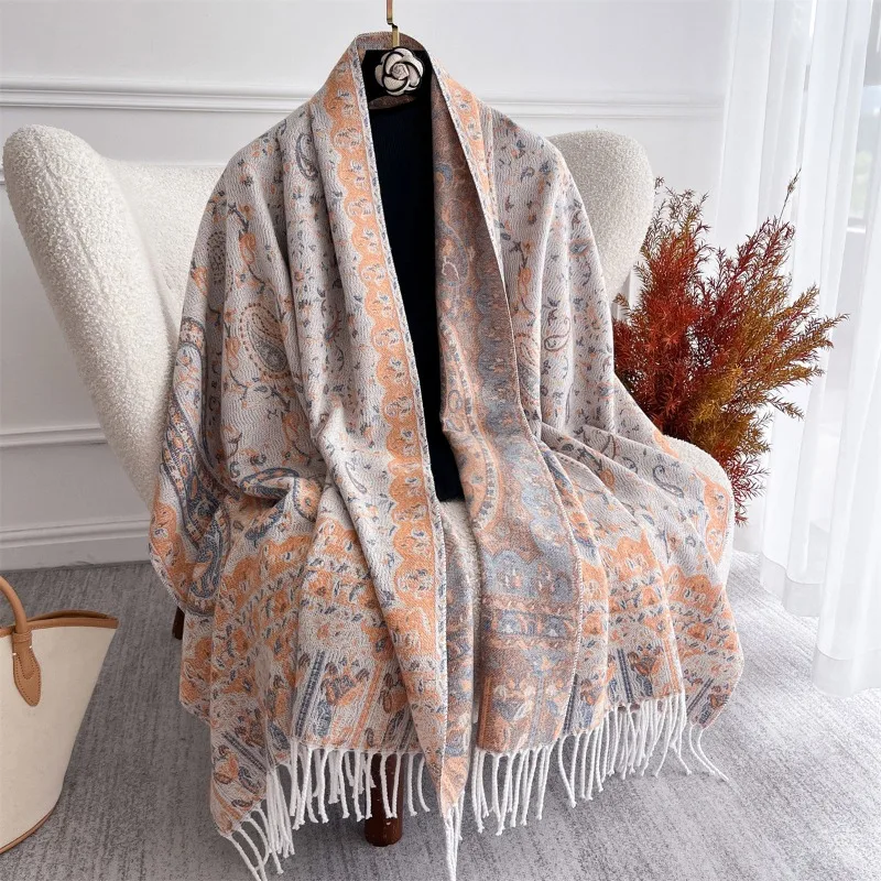 

Ethnic style autumn and winter new shawl scarf outerwear retro faux cashmere shawl Chinese jacquard fringe warm scarf