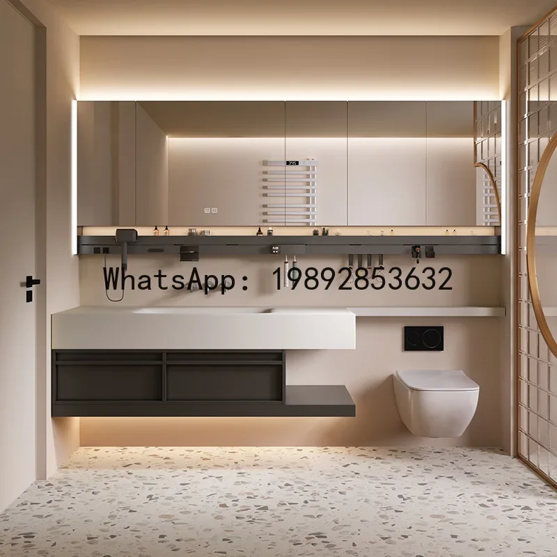 A-15 Cream-Colored Sintered Stone Basin Extended Bathroom Vanity Set With Washbasin