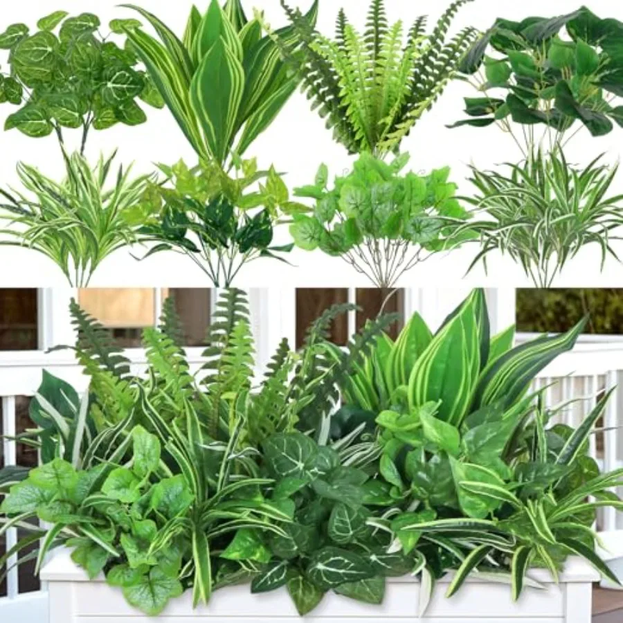 

18PCS Artificial Plants Outdoor UV Resistant Fake Greenery Plastic Bushes for Garden Patio Porch Window Box Home Wedding Decor