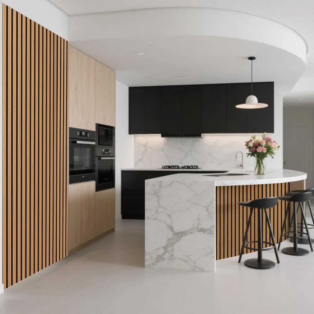 Panel de pared de listones de madera acústica con diseño plano enrollable, paneles absorbentes de sonido de 95,3 x 23,8 pulgadas para columnas de sala de estar Corr