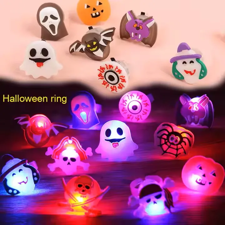 10-50 Stück LED-Ringe, Halloween-Leuchtringe in Form von Geistern und Fledermäusen, leuchtende Finger-Ringe, Halloween-Party, Geburtstagsgeschenke, Dekorationen und Zubehör. – Detail 1