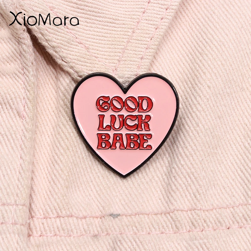 Good Luck Babe Enamel Pin Lesbian Pride Song Creative Pink Heart Brooch Lapel Backpack Badge Fashion  Jewelry Gift For Friends