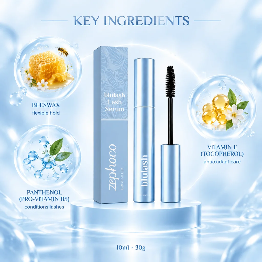 Blue Serum Mascara Waterproof Smudge Proof Long Lasting Volumizing Lengthening Natural Lash Look 10ml for Sensitive Eyes
