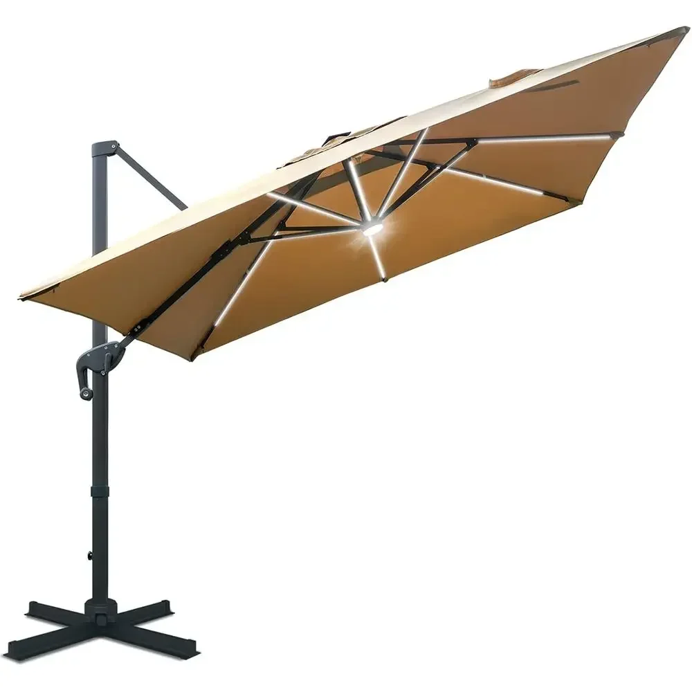 10x10 Square Deluxe LED Cantilever Patio Umbrella with 360° Rotation and Integrated Lighting System
