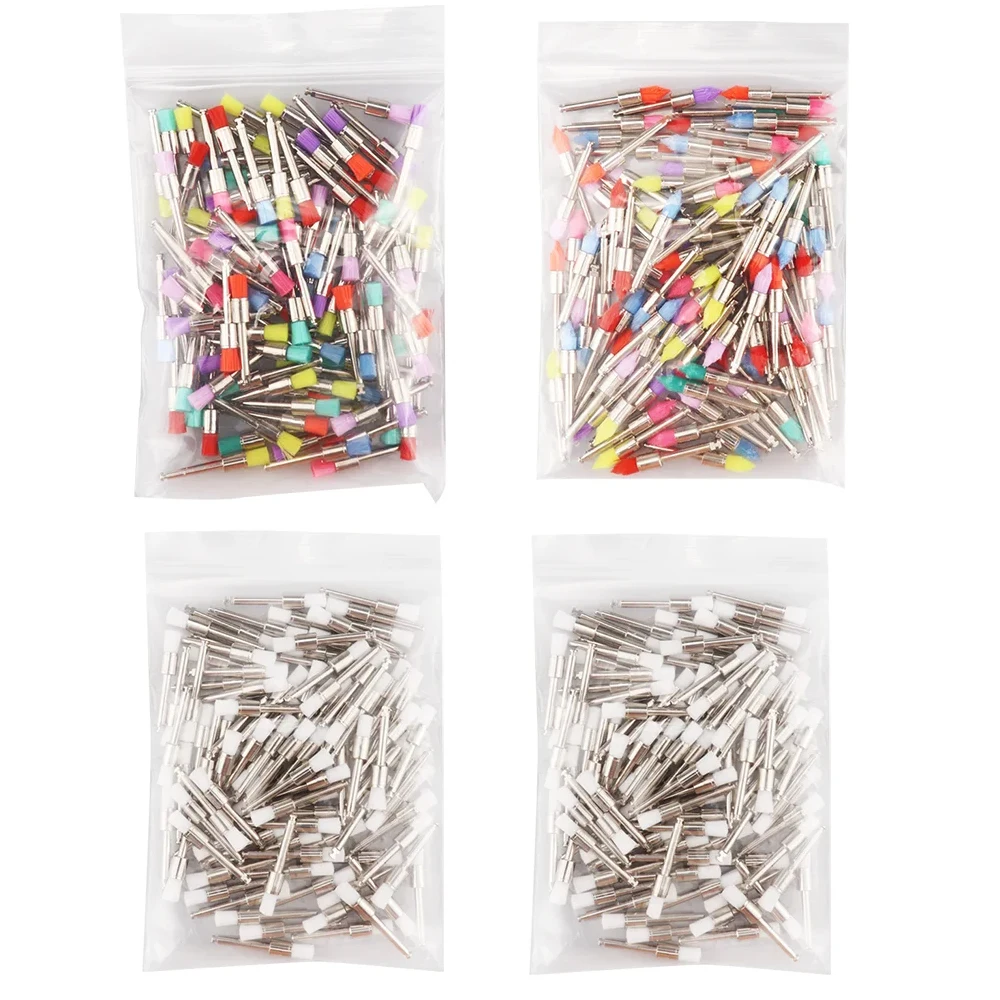 100 pz Materiali Dentali Prophy Prophylaxis Pennello Colore Bianco Nylon Lucidatura Spazzole RA Gambo 2.35mm Odontoiatria Lucidatore