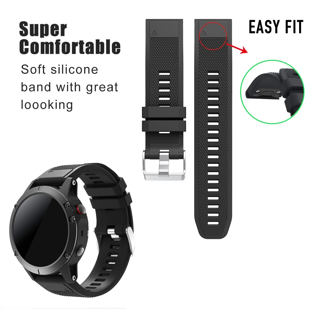 YAYUU Watch Strap For Fenix 5, Silicone Band For Garmin Fenix 6 /Fenix 7/Fenix 5 Plus/Fenix 6 Pro/Forerunner 945 935/Quatix 6 5