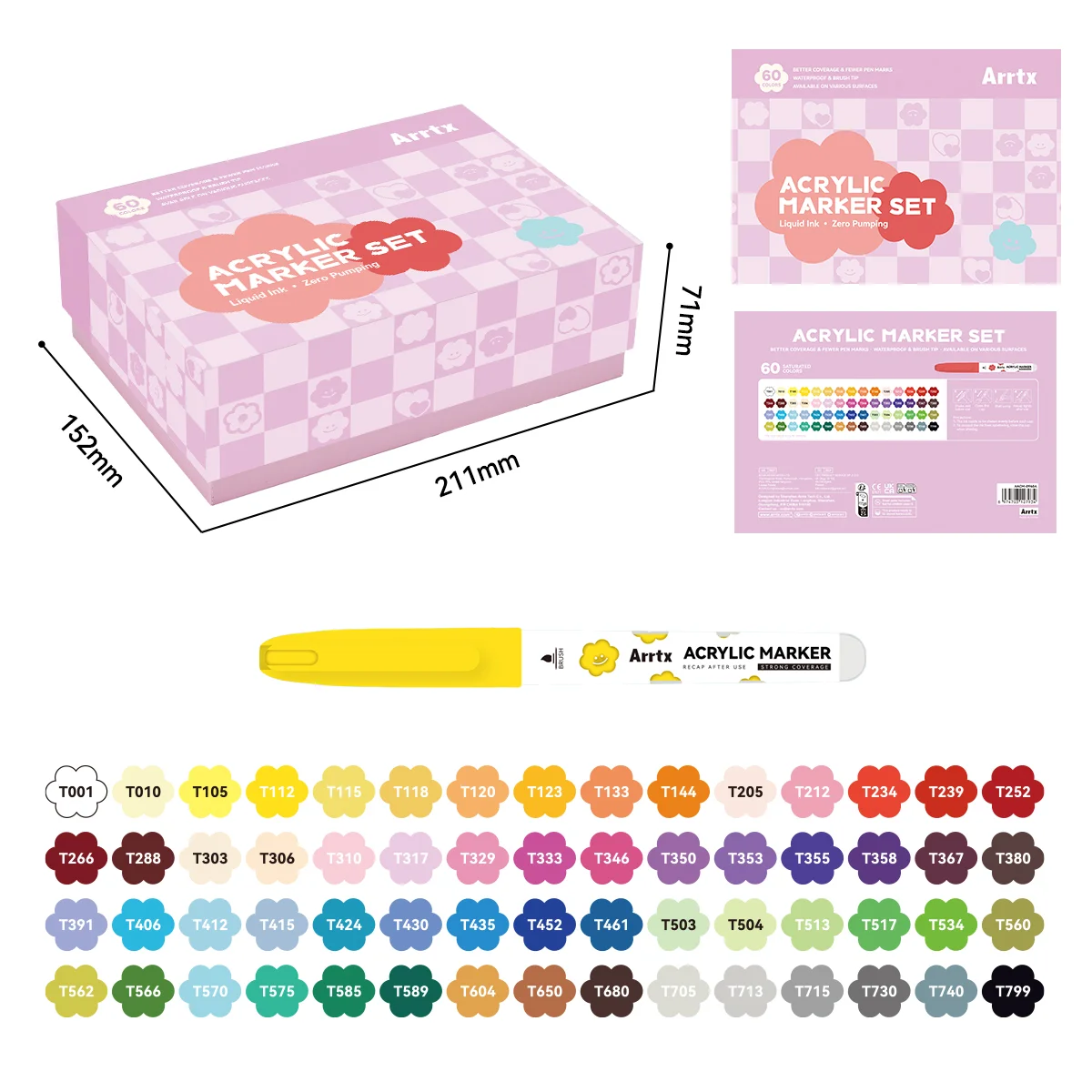 

Arrtx 36/60 мультяшных цветов, акриловые ручки, прямой жидкий мягкий наконечник для наскальной живописи, наконечник кисти, акриловая ручка, акриловые маркеры