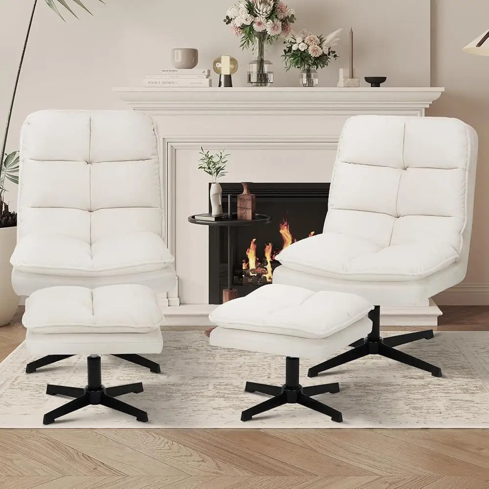 Modern Velvet Swivel Lounge Chair with Ottoman Ergonomic Design Comfortable Reading Chair 360 Degree Swivel Criss-Cross Legs