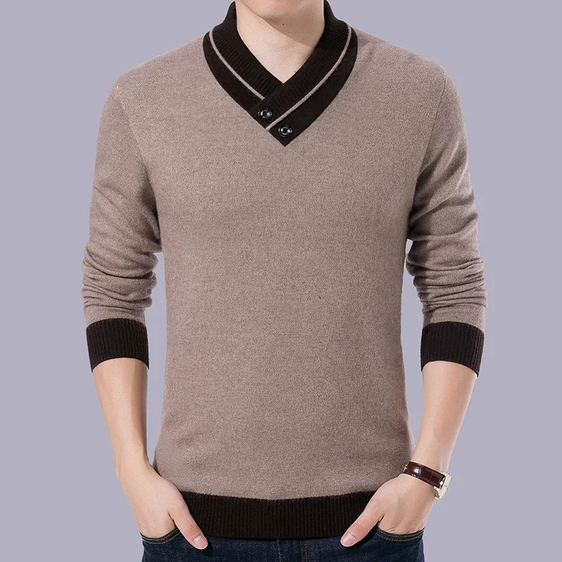 

TFETTERS Spring Autumn V Neck Pullovers Male Stretch 2024 New Long Sleeved Color Black Fashion Sweaters Casual Clothing Men