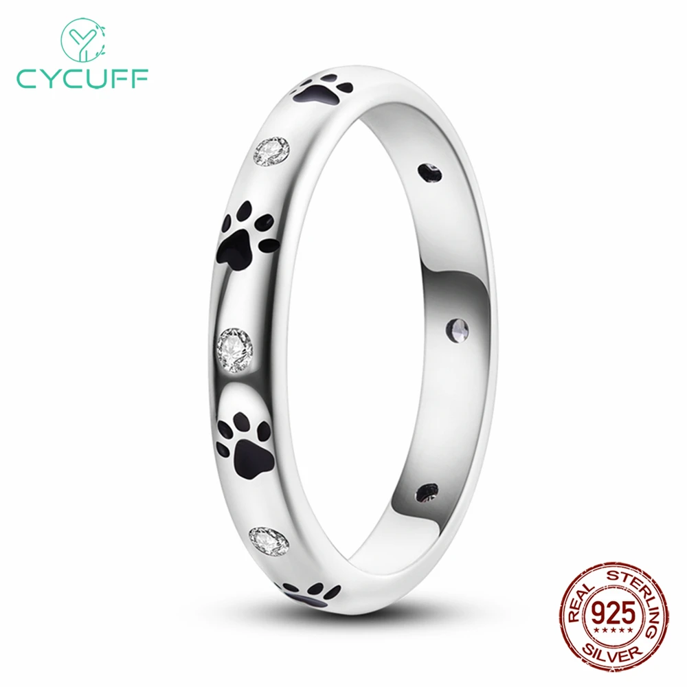 CYCUFF Original Real 925 Sterling Silver Puppy paw prints Rings For Women Wedding Engagement Birthday Silver Jewelry Gift