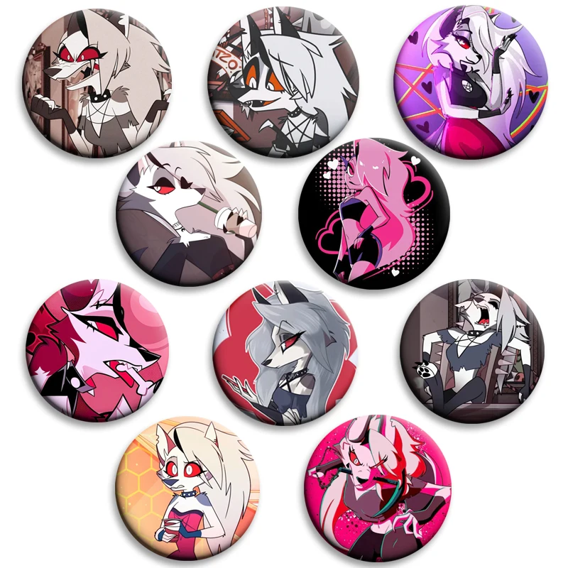 Anime Helluva Boss Loona Creative Brooch Cartoon Enamel Pins Round Badge for Backpack Hat and Denim Jacket Decoration Fans Gifts