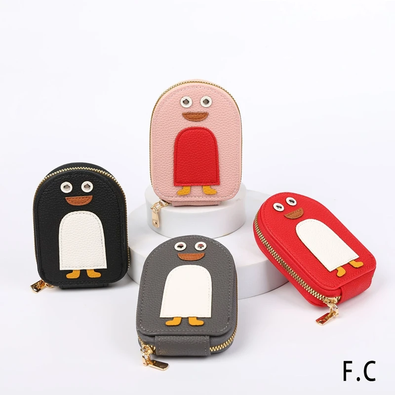 Women Wallet Genuine PU Leather Credit Card Holder Zipper Pocket Bag Women Multi-Card Cute Penguin Shape Card Holder Coin Purse