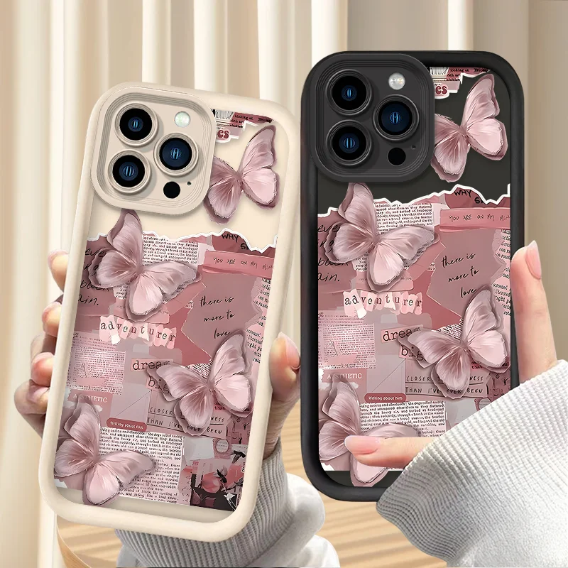 Rosa Schmetterling Ästhetische Silikon Handyhülle für IPhone 17 Air 16 16E 15 14 13 12 11 Pro Max X XS XS Max XR SE 2020 SE4 7 8