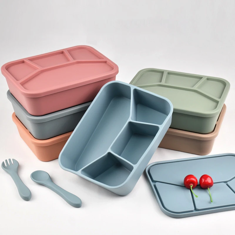 Siliconen Lunchbox Met Hoes & Vork & Lepel Voedselcontainers Herbruikbare Vershouddoos Bakjes Fruit Snack Bento Box Picknick Case