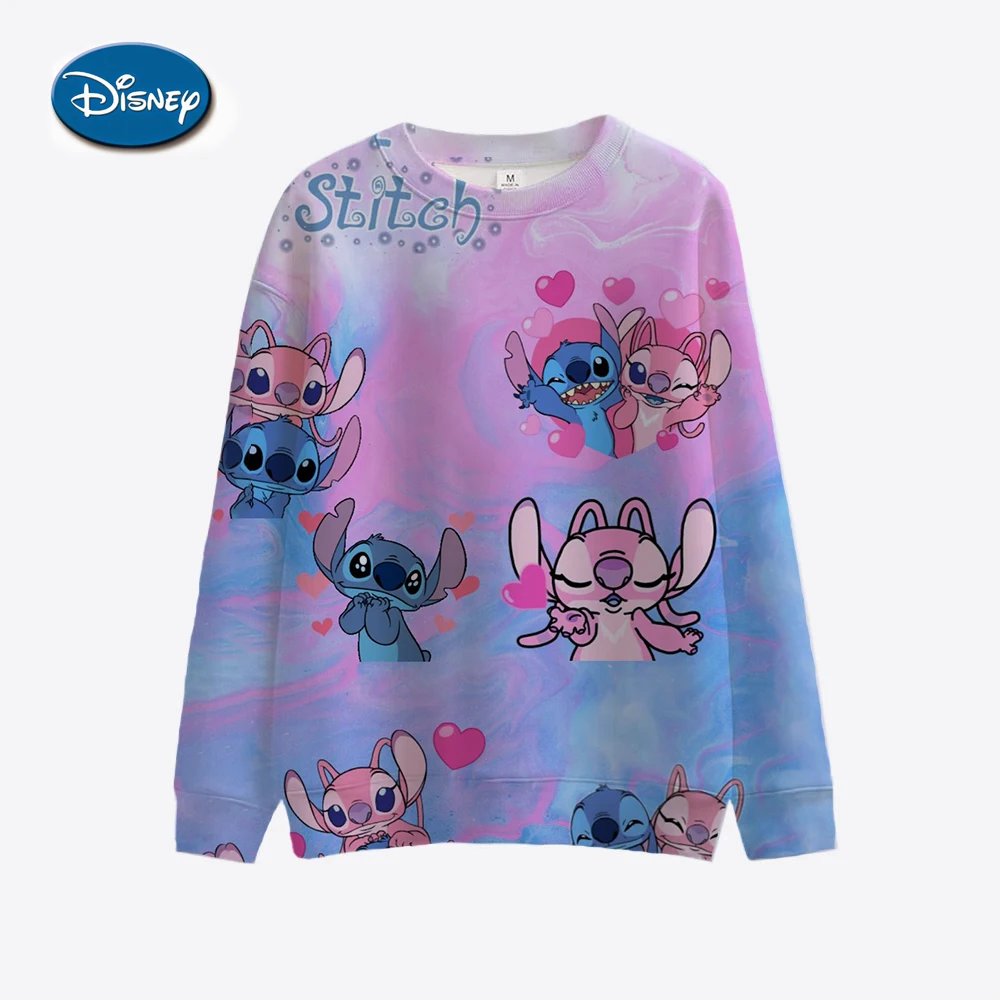 Ladies\' Disney Stitch printed sweatshirt, spring and autumn round neck pullover, Korean loose fitting clothing, retro Harajuku K