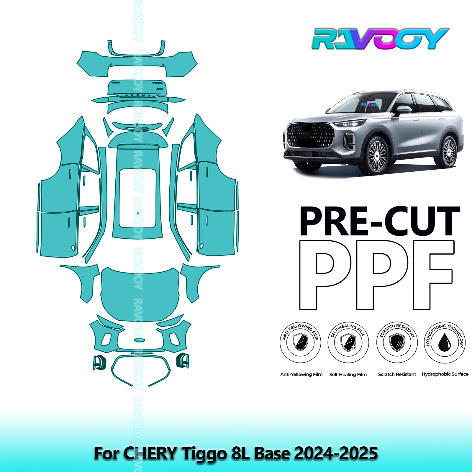 For CHERY Tiggo 8L Base 2024-2025 Full Exterior Body 8.5Mil Pre-Cut Paint Protection Film PPF Stone Chip Kit | Clear/Matte/Black