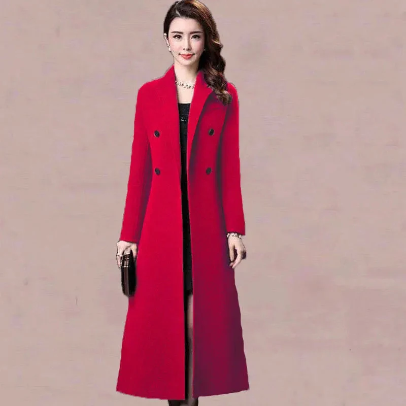 

High End Temperament Long Woolen Coat For Women Autumn Winter Thicken Wool Overcoat Mother's Elegant Blend Wool Jacket 4XL