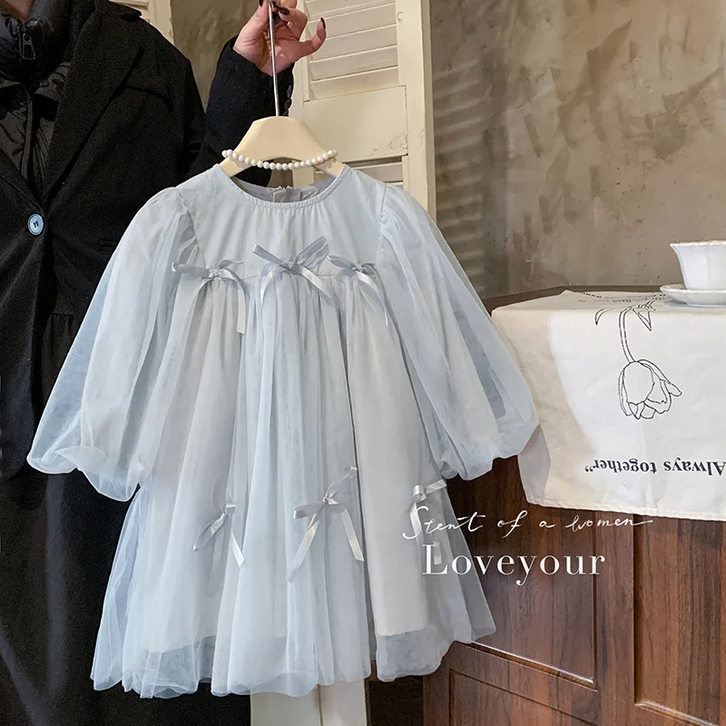 Spring Autumn Girls Student Dress Breathable Comfortable Baby Top Outdoor New Lightweight Girls Soft Tulle Bow Princess Dress