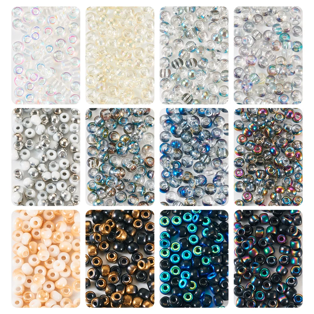 6/0 Round Glass Seed Beads 4x3mm Mixed Styles Tiny Jewelry Bead for Beading Multi-Layer Bodychain Anklet Bracelet DIY Making