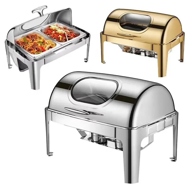 Stainless Steel Buffet Warmer Set Induction Compatible Food Heating Tray for Party Catering Service Alcohol Burner Chafing