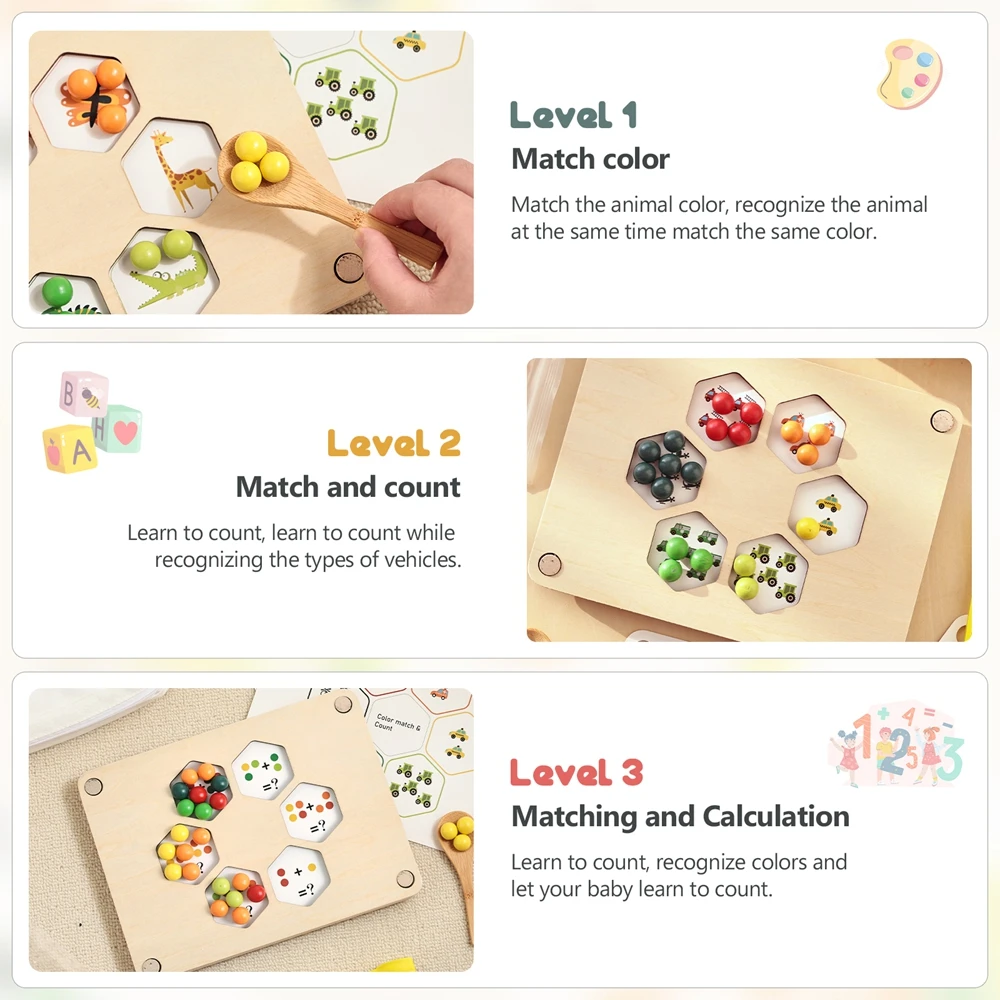 Montessori Rainbow Bead Tekentafel Kleur Sorteren Educatief Speelgoed 1-3 Jaar Speelgoed voor Kinderen Houten Bordspellen Basisspeelgoed