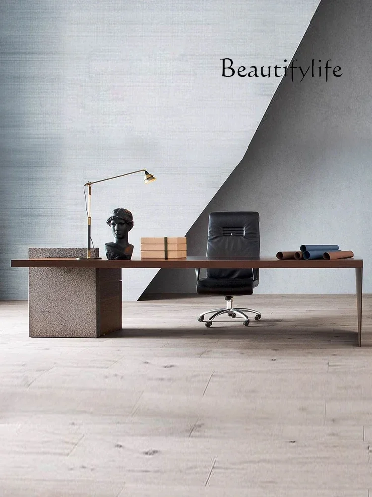 

Italian Minimalist Solid Wood Desk Study High-End Light Luxury Computer Desk with Storage Drawer Desk